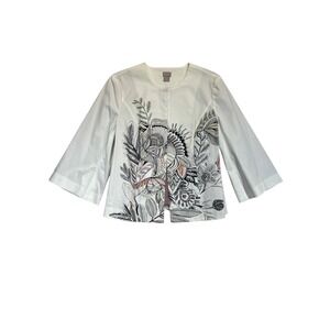 Chico's Jacket Women's 2 US Size 12/14 White‎ Floral Print Open Front